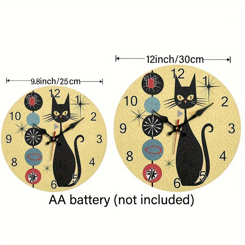 CoolCat - Horloge Murale Silencieuse en Bois Motif Chat
