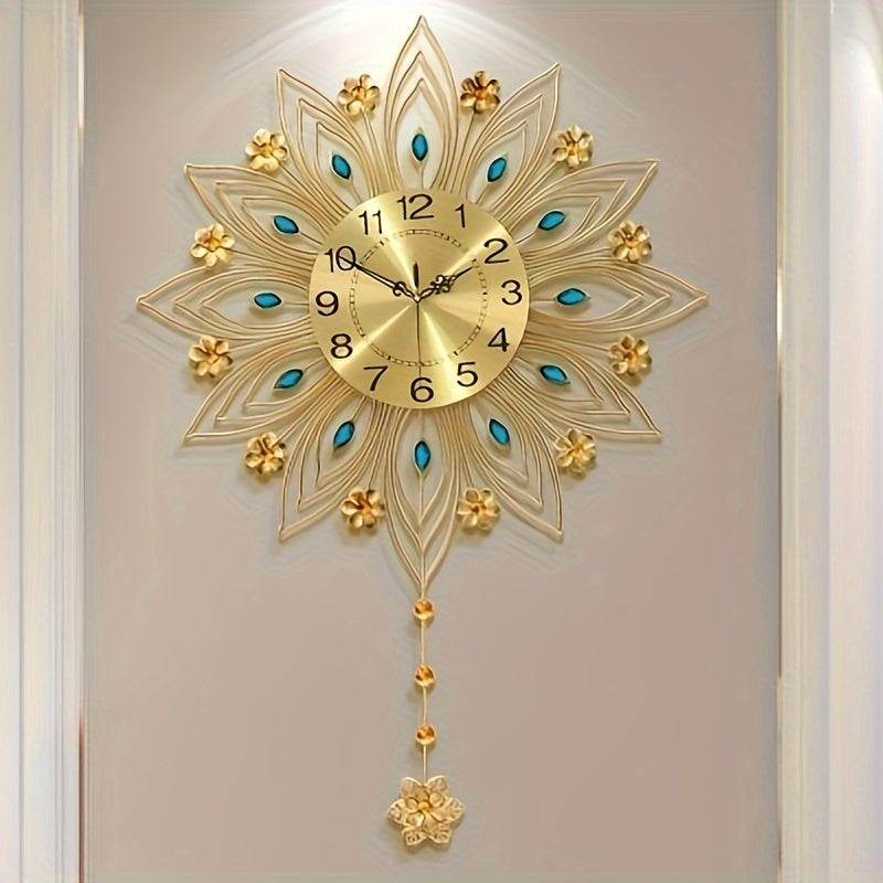 GoldenBloom Clock - Horloge Murale Silencieuse de Luxe a Motif Floral