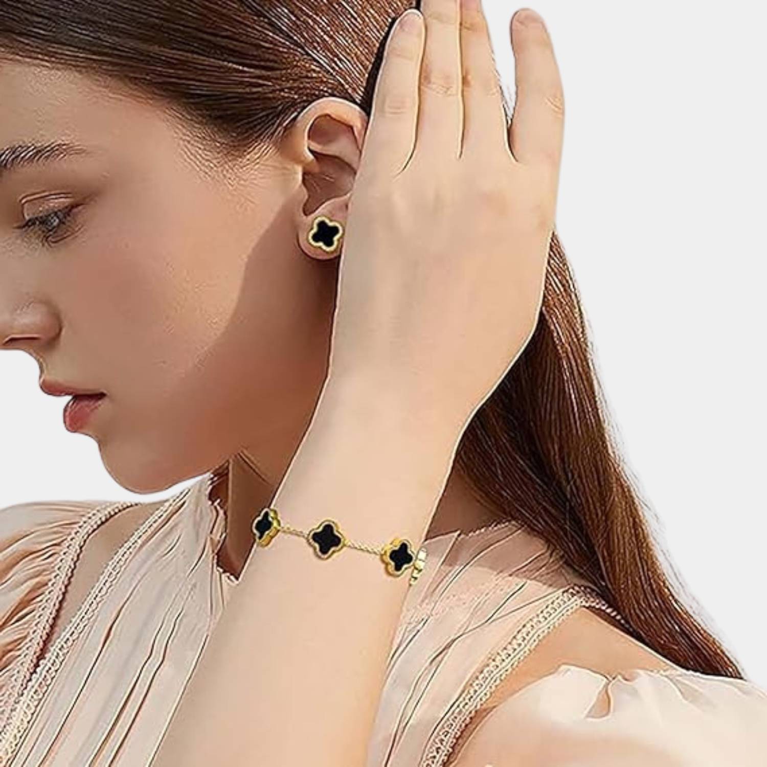 Golden Clover - Set collier, bracelet et boucles
