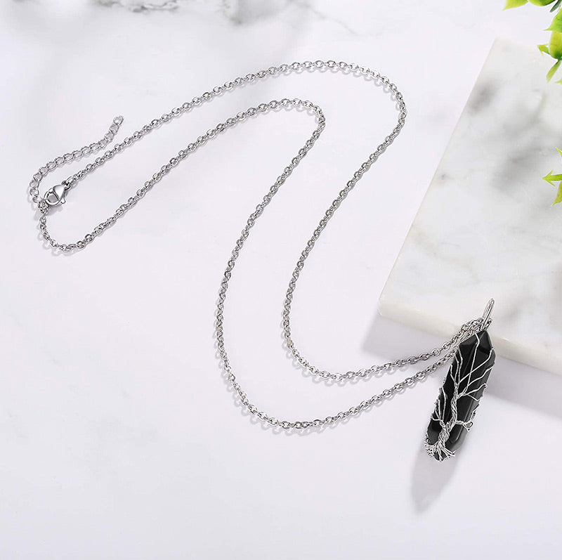 Elara - Collier arbre de vie en cristal et pierre précieuse