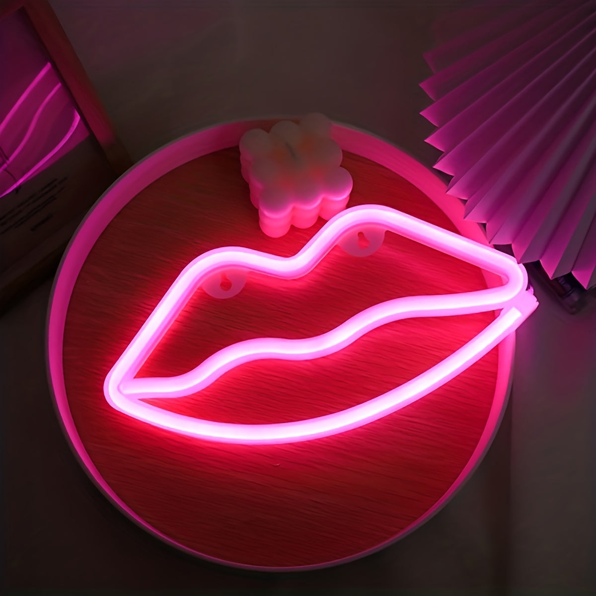GlowLips - Lampe murale LED neon rose en forme de levres