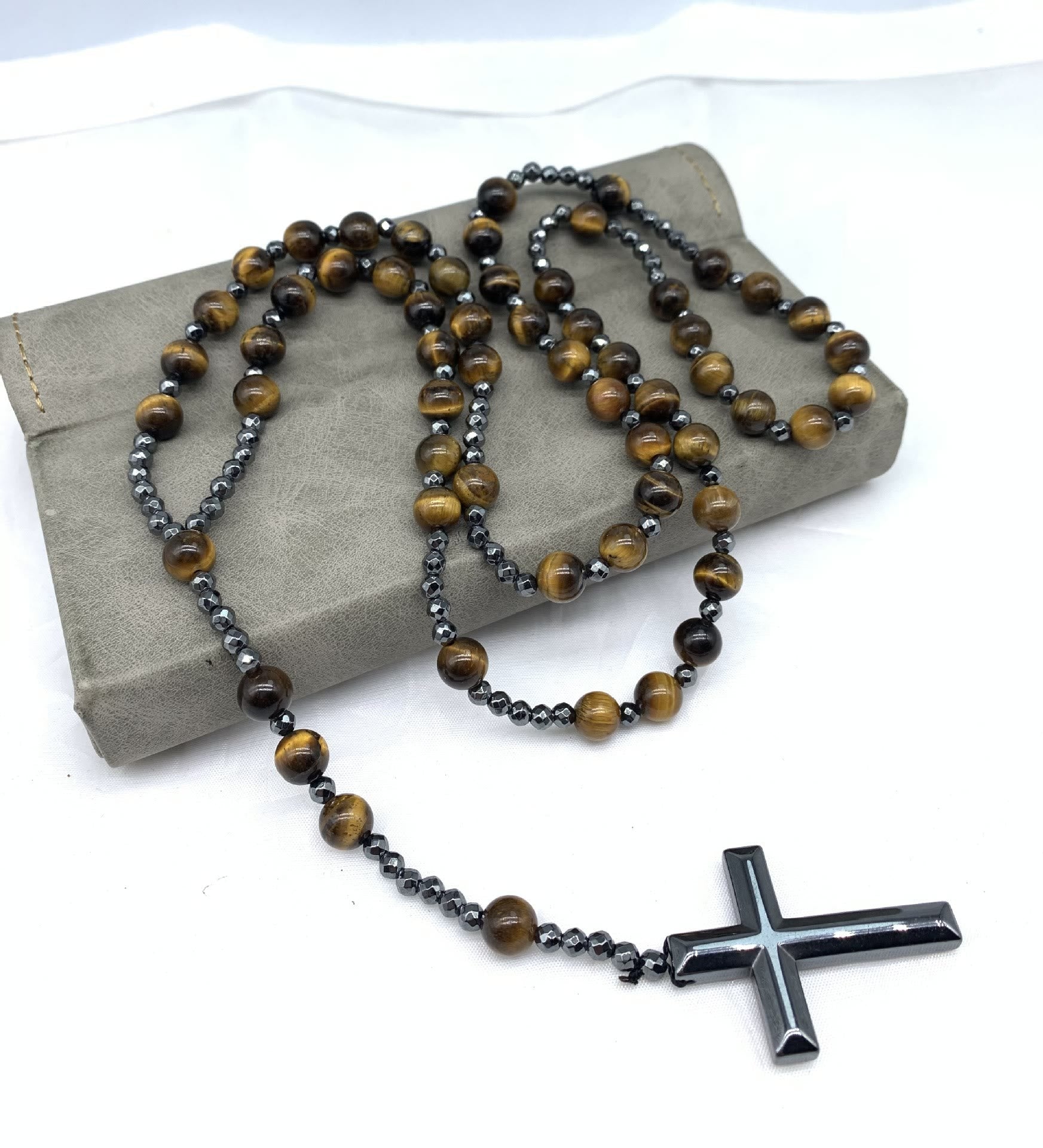 Collier Rosaire Croix Orion - Œil de Tigre Lapis