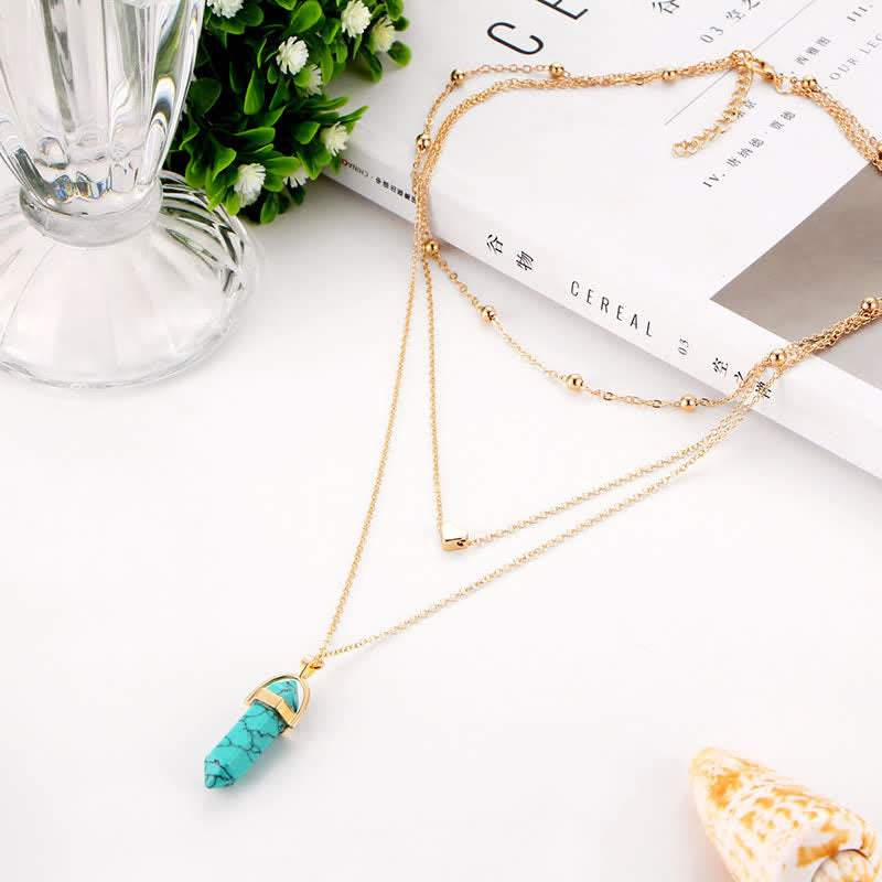 Aurora - Collier hexagonal en cristaux naturels et pierre précieuse