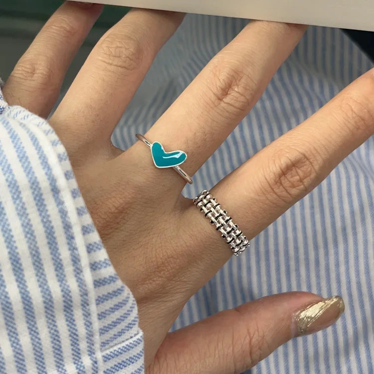 Ameline - Bague cœur en argent goutte bleue réglable