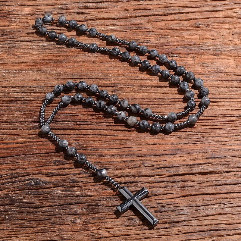 Collier Rosaire Croix Orion - Œil de Tigre Lapis