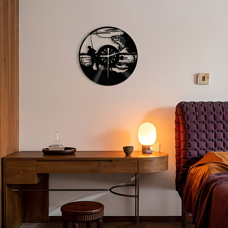 VinylCatch Clock - Horloge Murale Rétro sur Thème de la Pêche