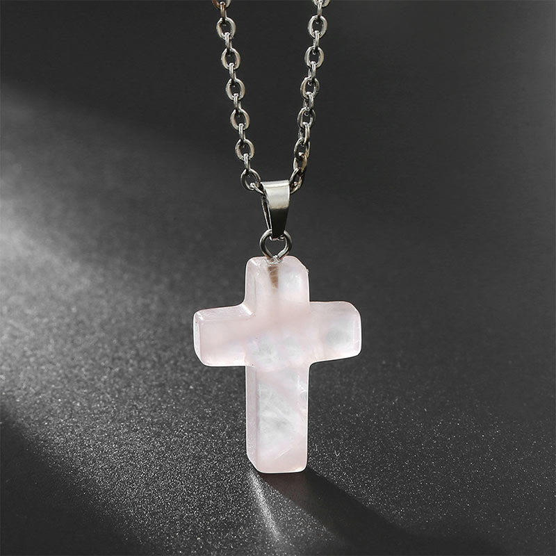 Seraphina - Collier croix en pierres précieuses naturelles
