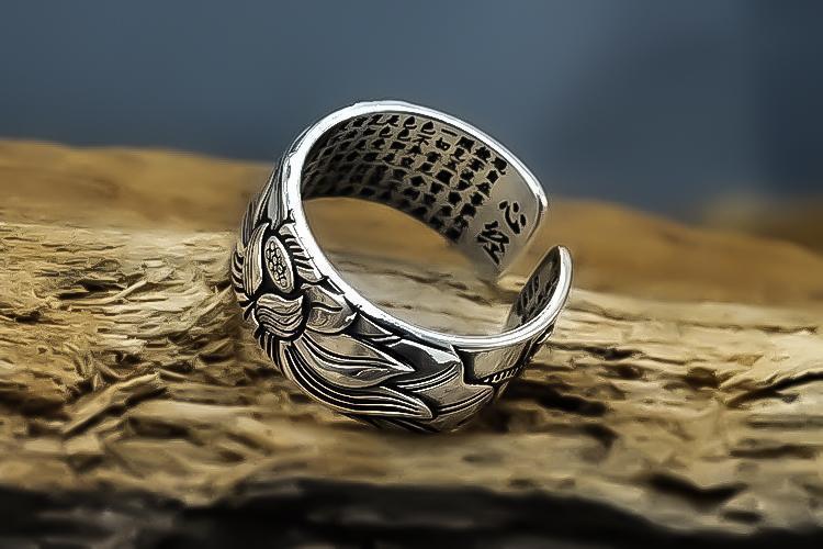 Bague Lotus Sutra Argent 925 Réglable Unisexe