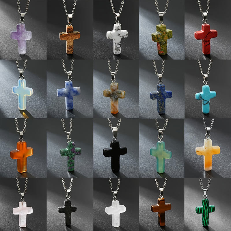 Seraphina - Collier croix en pierres précieuses naturelles