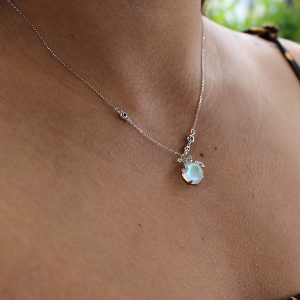 Collier Pierre de Lune Luciole Unique - Argent 50cm