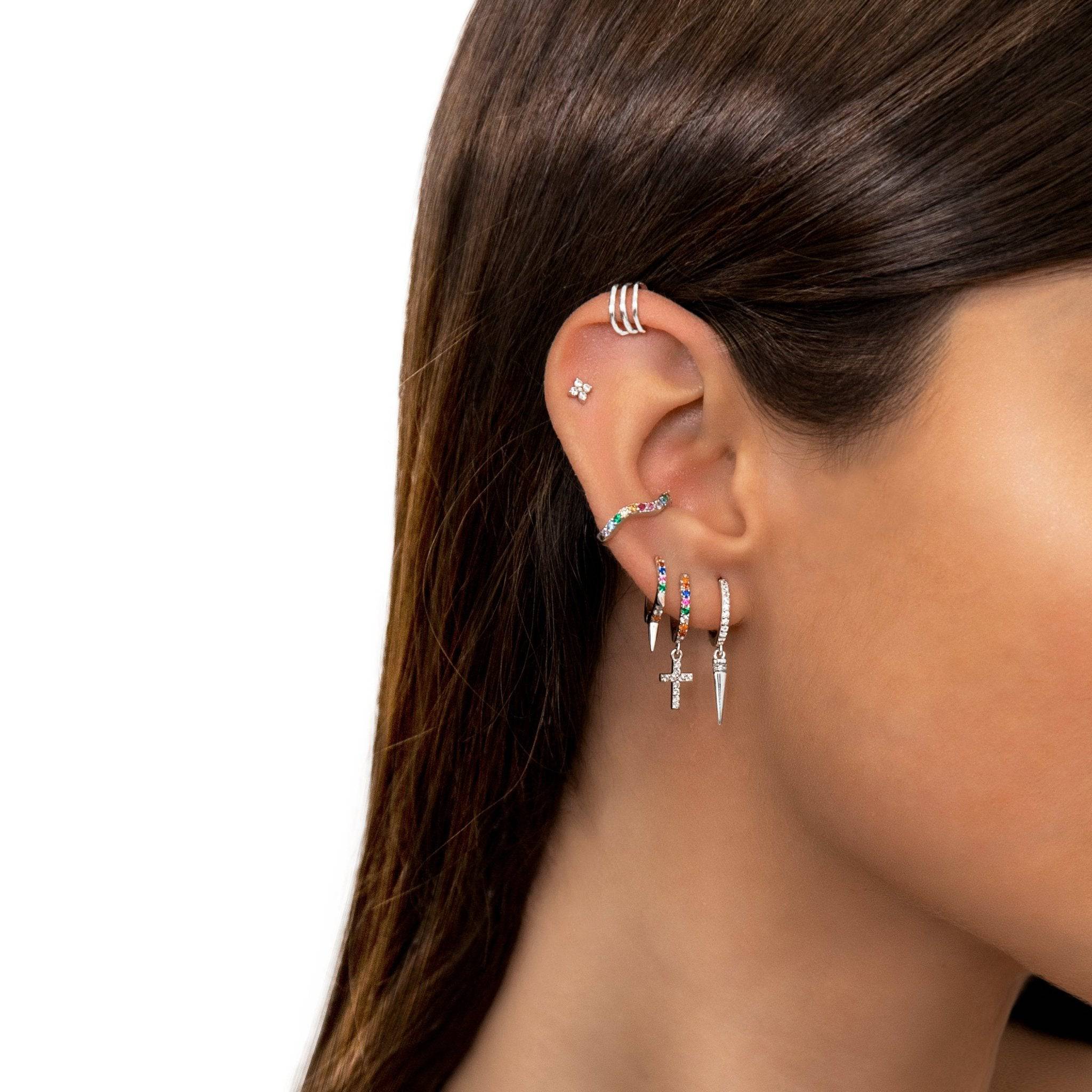 Aurora - Boucles d'oreilles croix à la zircone multicolore