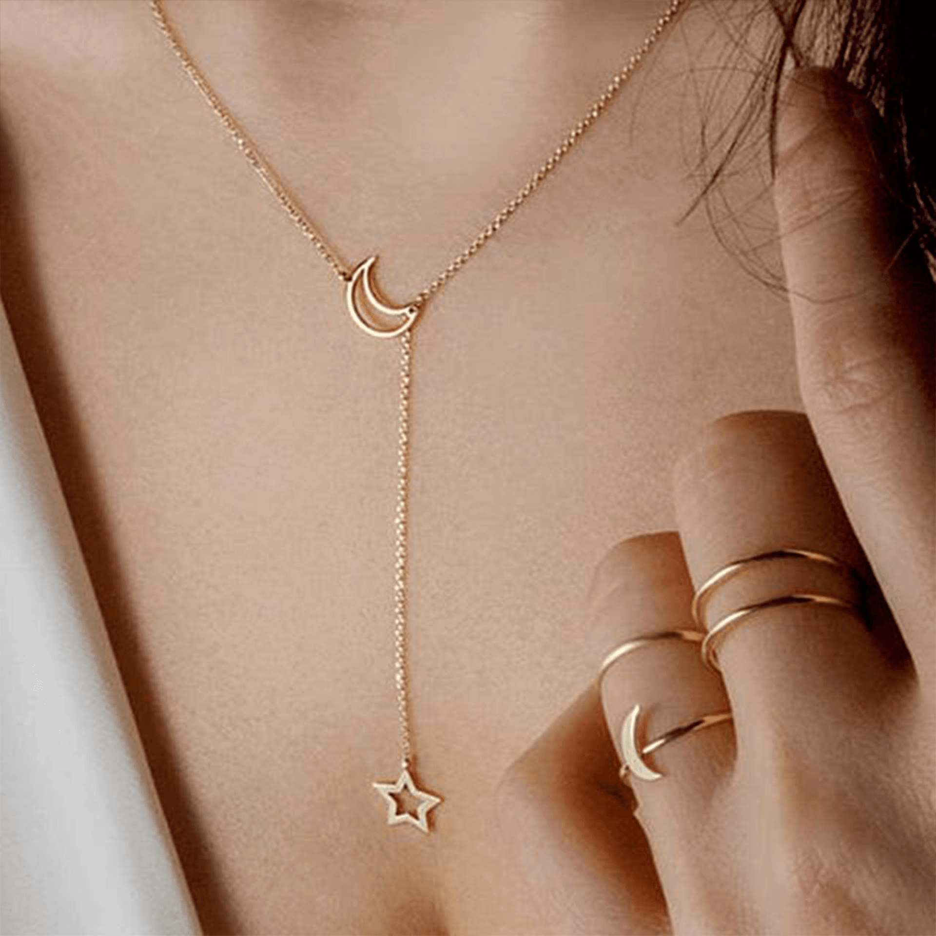 Nova - Collier lune et étoile en argent cosmique multicouche