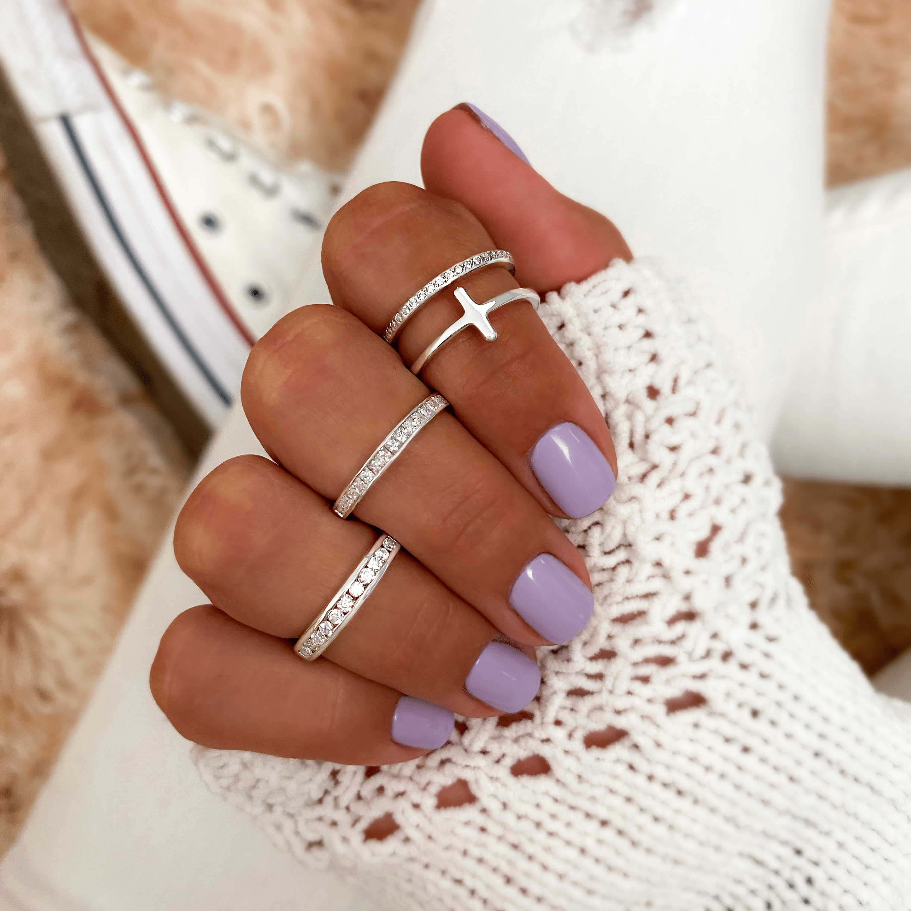 Celeste - Bague double croix en zircone, argent 925