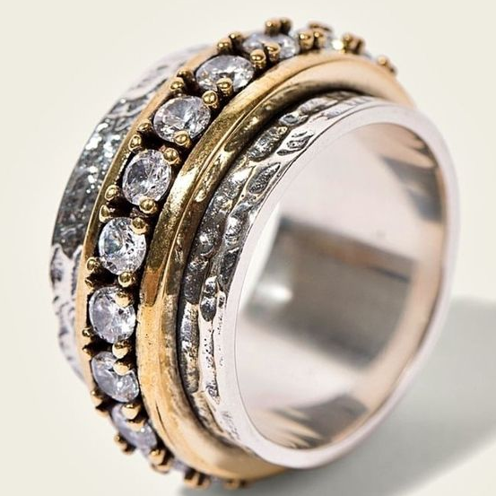 Esmira - Bague vintage bicolore en or et argent ornée de zircone