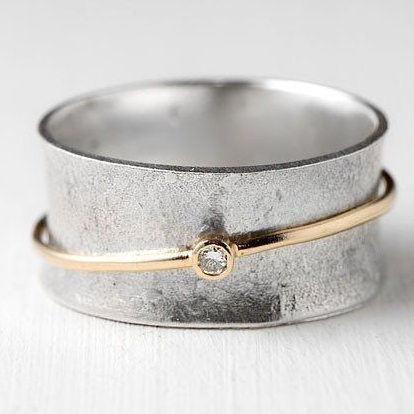 Bague Vintage Argent Aurina - Zirconia et Accents Dorés