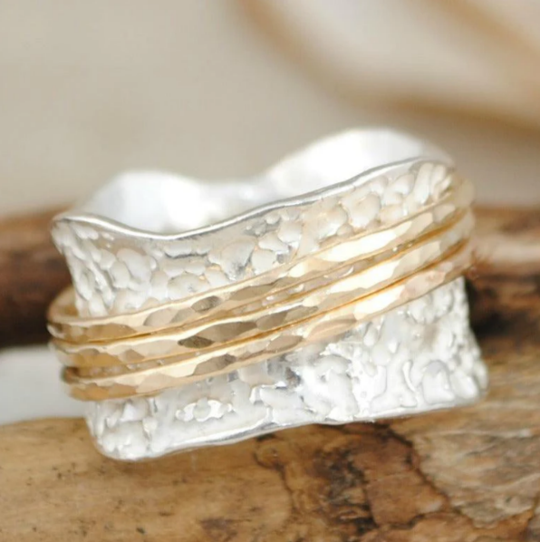 Elvira - Bague spinner vintage en or et argent minimaliste