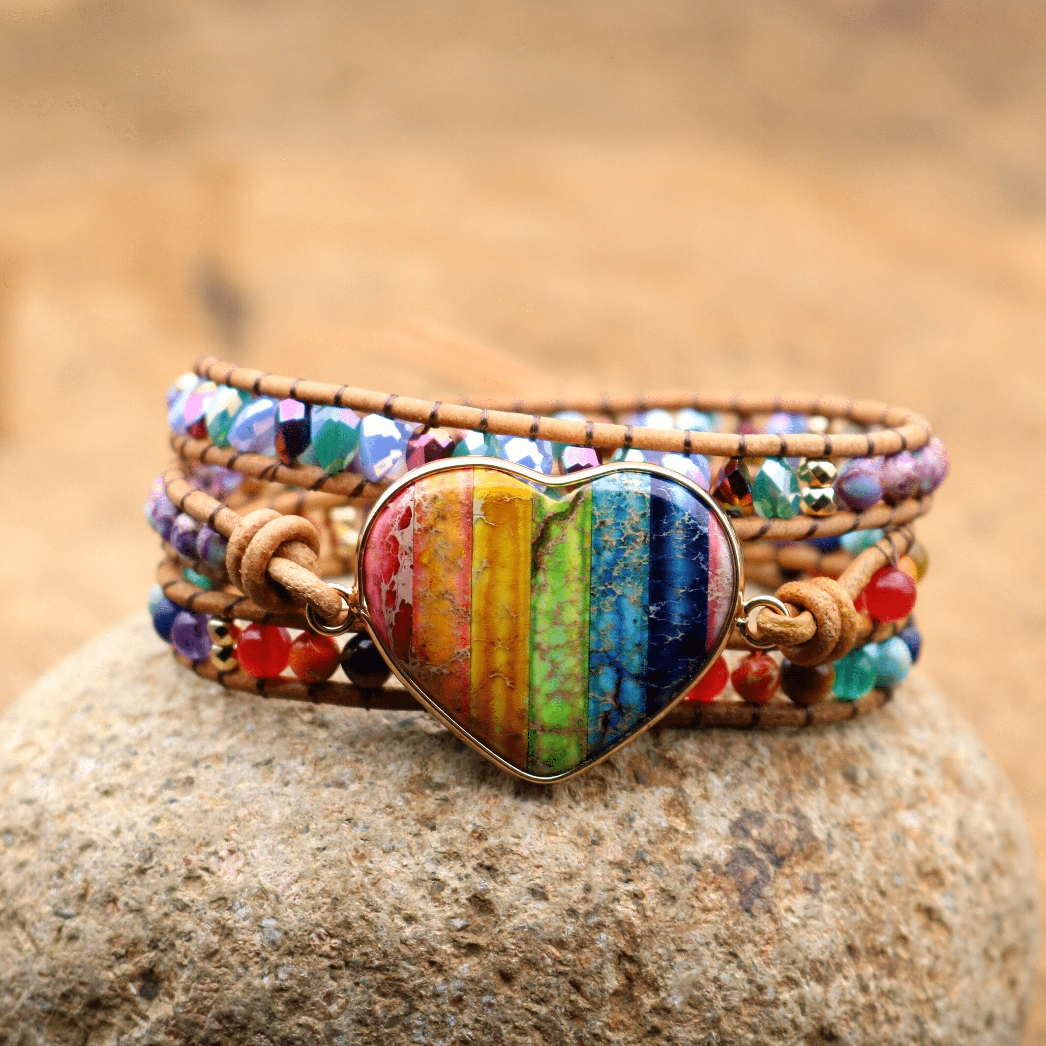 Liora Bracelet Wrap Chakra Cœur – Jaspe Boho Équilibre