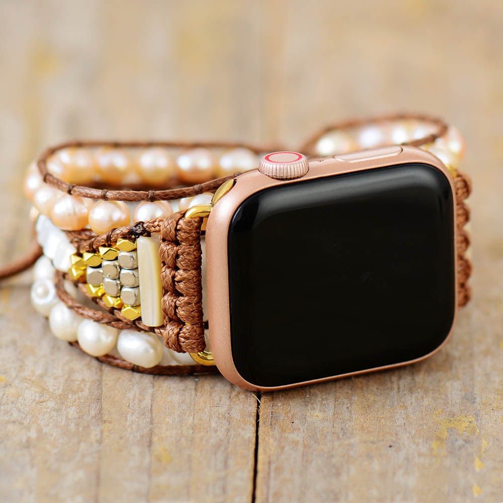 Elvianne - Bracelet Apple Watch en perles d'eau douce
