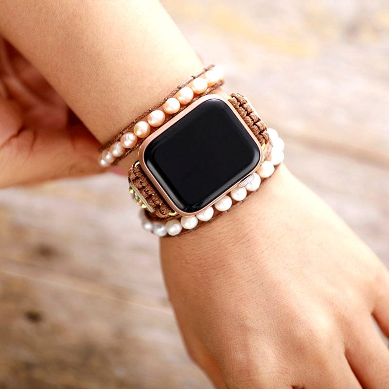 Elvianne - Bracelet Apple Watch en perles d'eau douce