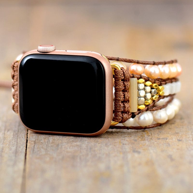 Elvianne - Bracelet Apple Watch en perles d'eau douce