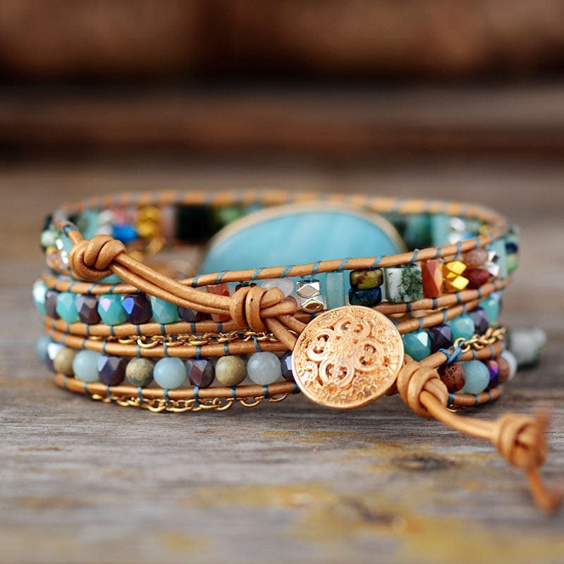 Bracelet Amazonite - Bracelet wrap bleu océan