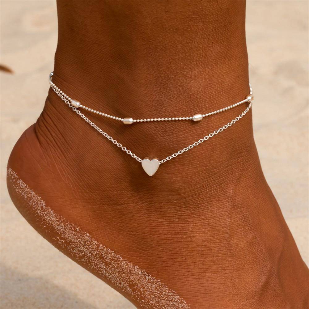 Fiora - Bracelet de cheville à cœurs en argent charmant