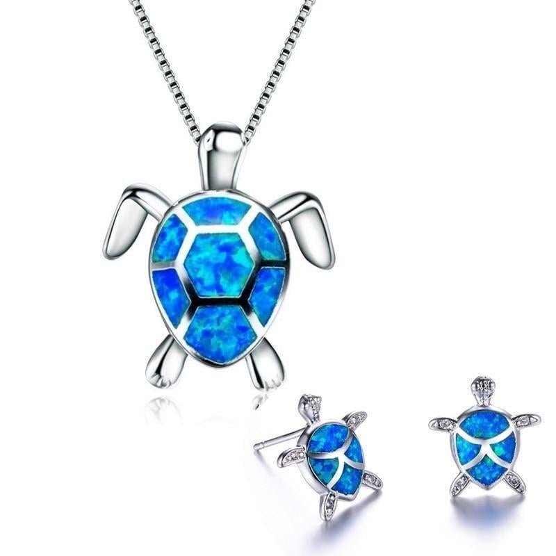 Marinella - Set de bijoux tortue de mer en argent et opale