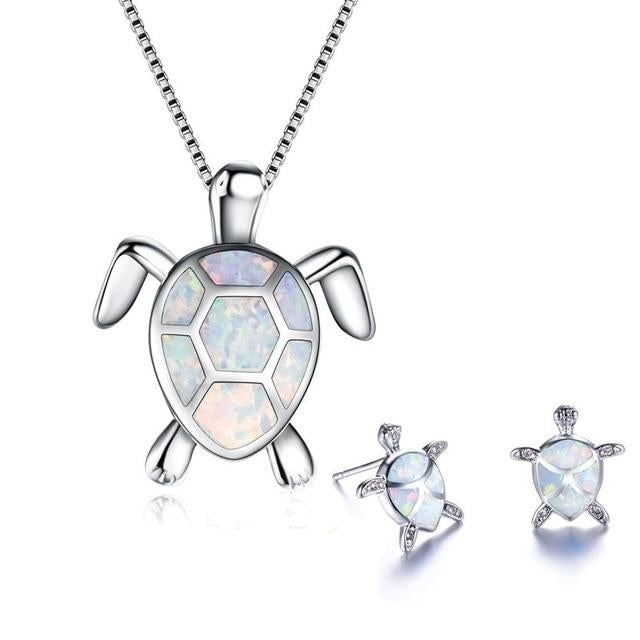 Marinella - Set de bijoux tortue de mer en argent et opale