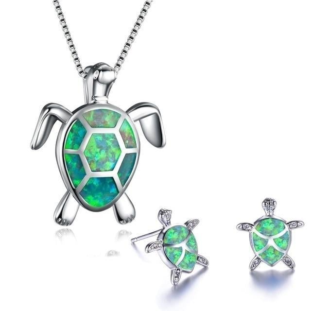 Marinella - Set de bijoux tortue de mer en argent et opale