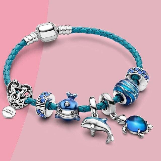 Julia - Bracelet cuir et argent aux charms Ocean Breeze