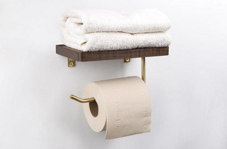 WoodNest - Porte-rouleau de papier toilette en bois avec tablette de rangement