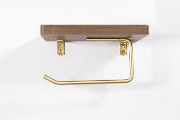 WoodNest - Porte-rouleau de papier toilette en bois avec tablette de rangement