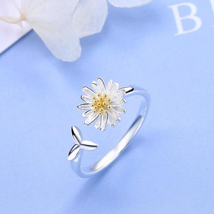 Helios - Bague tournesol réglable en argent