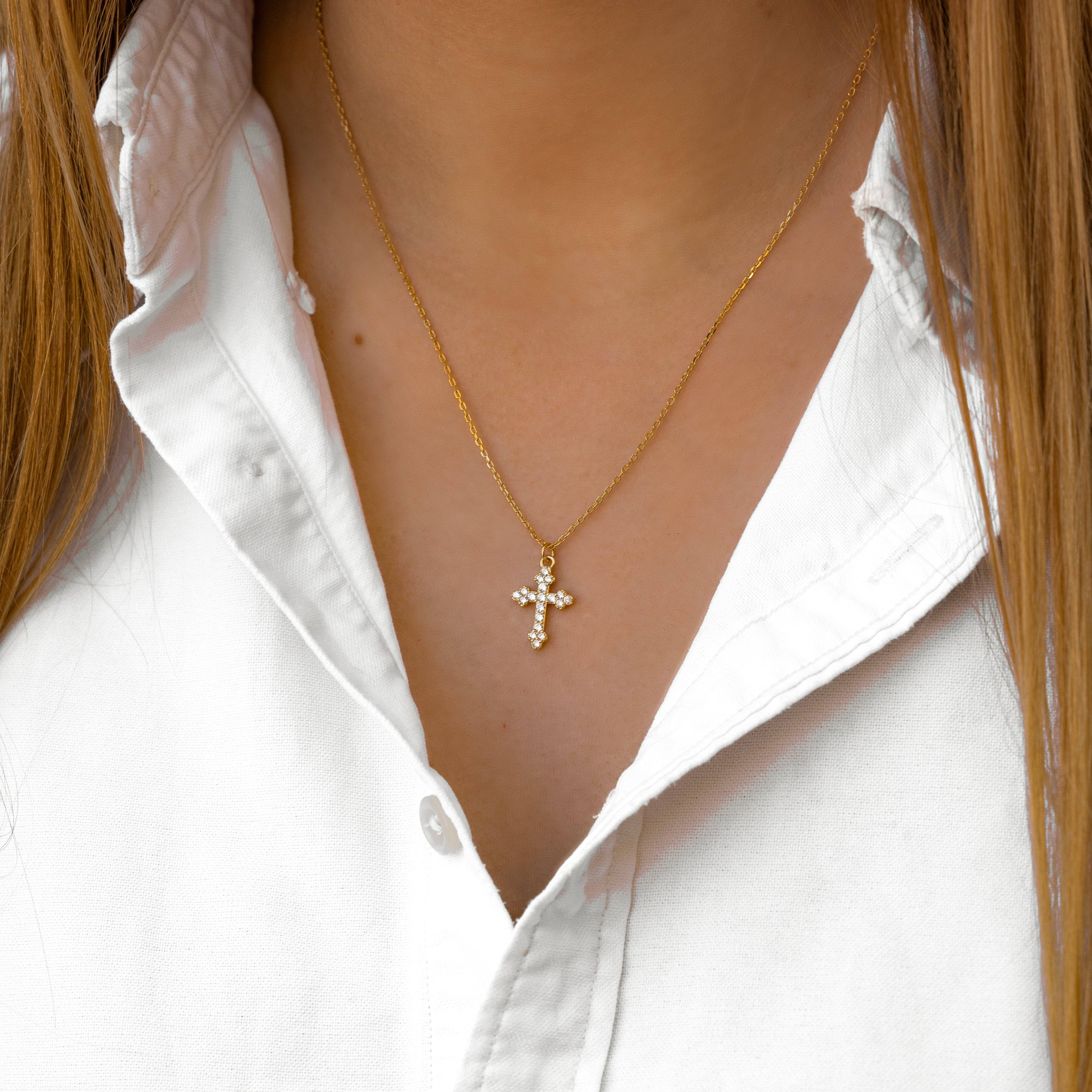 Clémence - Collier croix en zircone, argent 925 spirituel