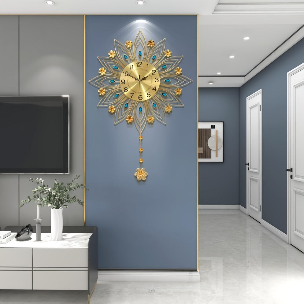 GoldenBloom Clock - Horloge Murale Silencieuse de Luxe a Motif Floral