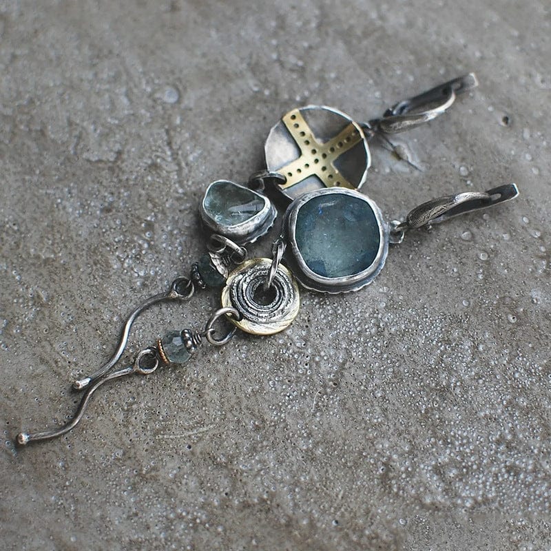 Elias - Boucles d'oreilles croix en pierre bleue
