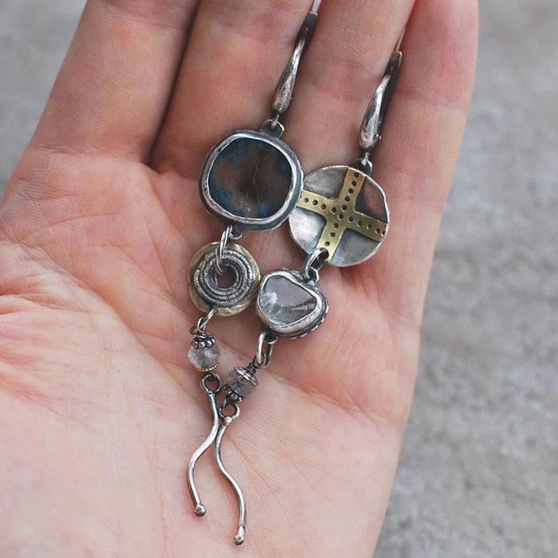 Elias - Boucles d'oreilles croix en pierre bleue