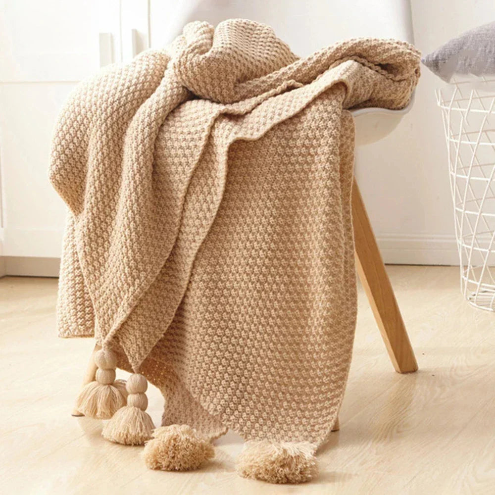 NordicCozy - Couverture en laine tissée à la main avec franges