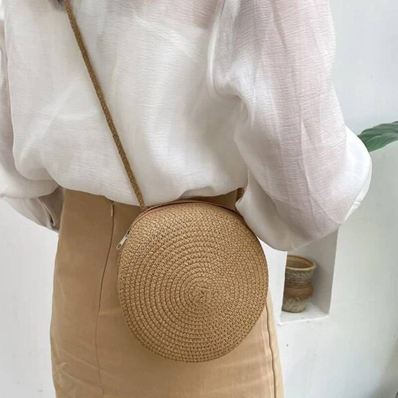 BellaRound Bag - Sac Bandoulière Rond en Paille