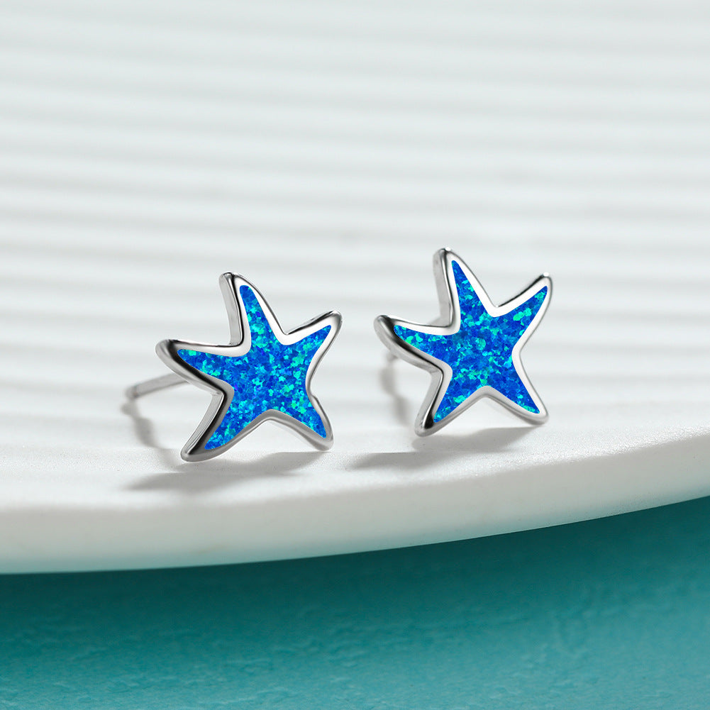 Marina - Boucles d'oreilles étoile de mer en opale bleue