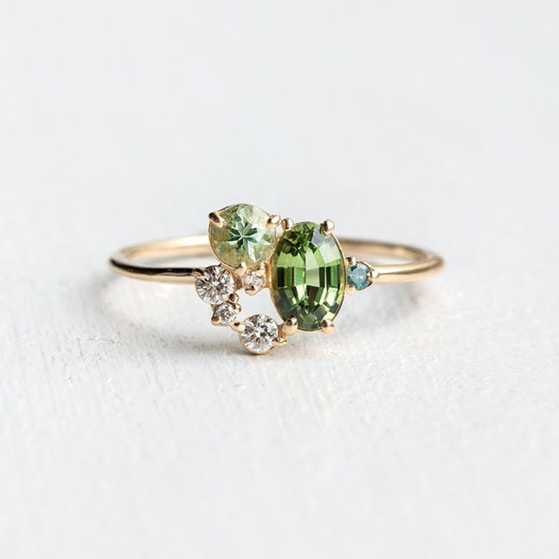 Selene - Bague péridot naturel et zircone étincelante