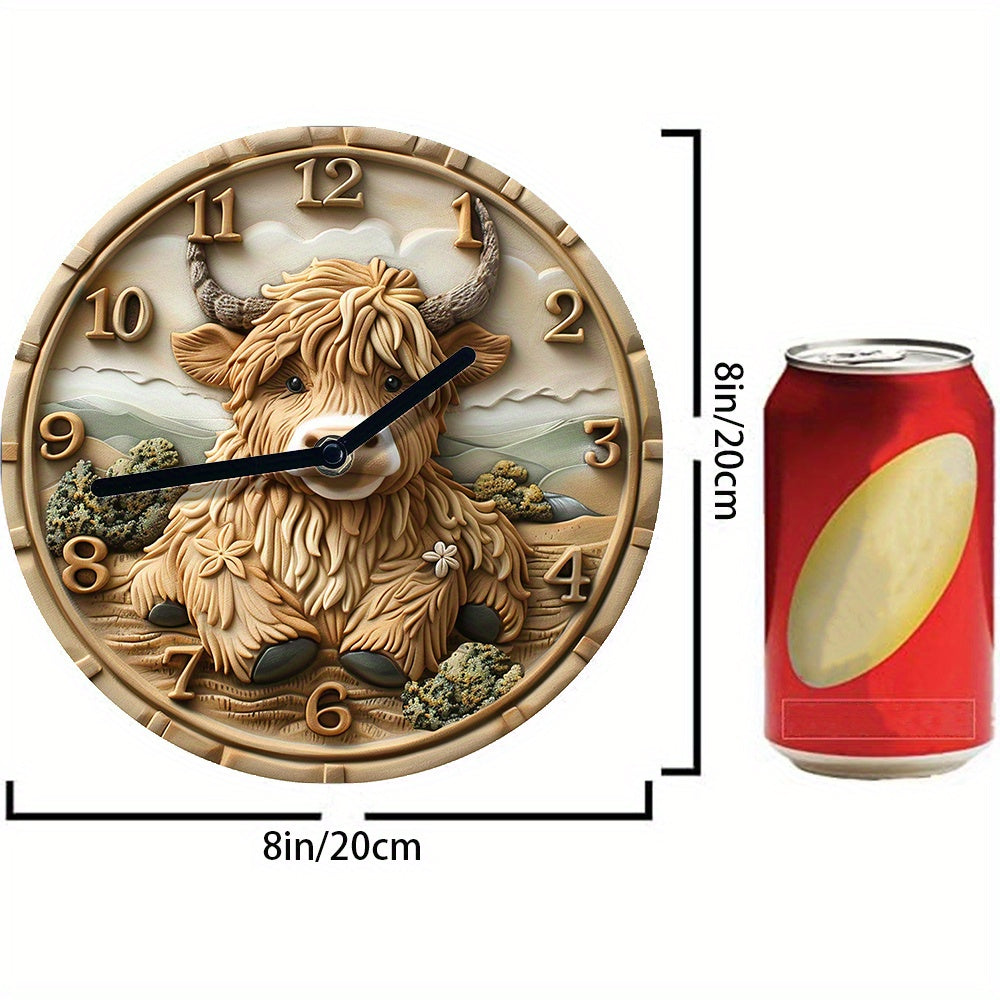 HighlandCharm - Horloge murale rustique à motif de vache