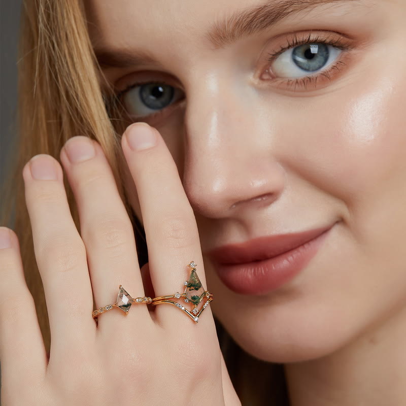 Lana - Parure agate mousse et zircon blanc élégante