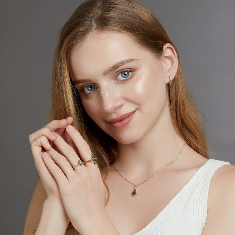 Lana - Parure agate mousse et zircon blanc élégante
