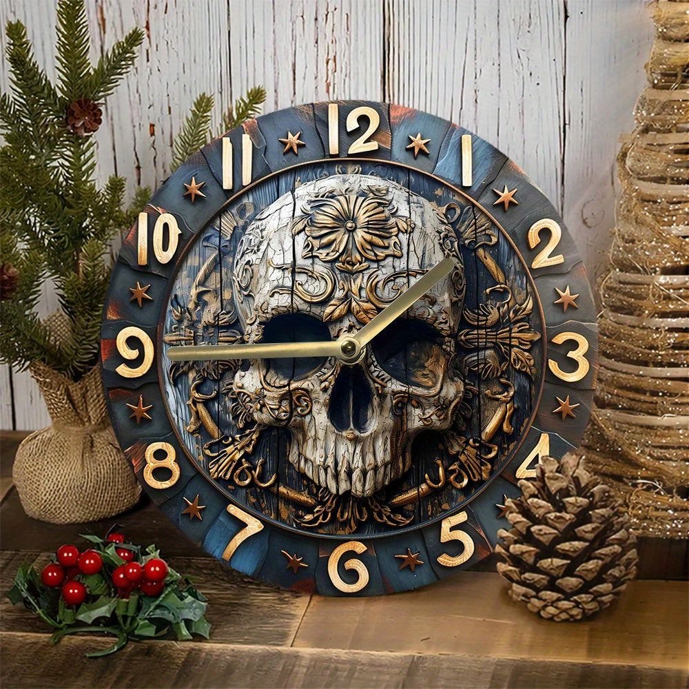 SkullTime Clock - Horloge Murale Moderne en Aluminium Tête de Mort