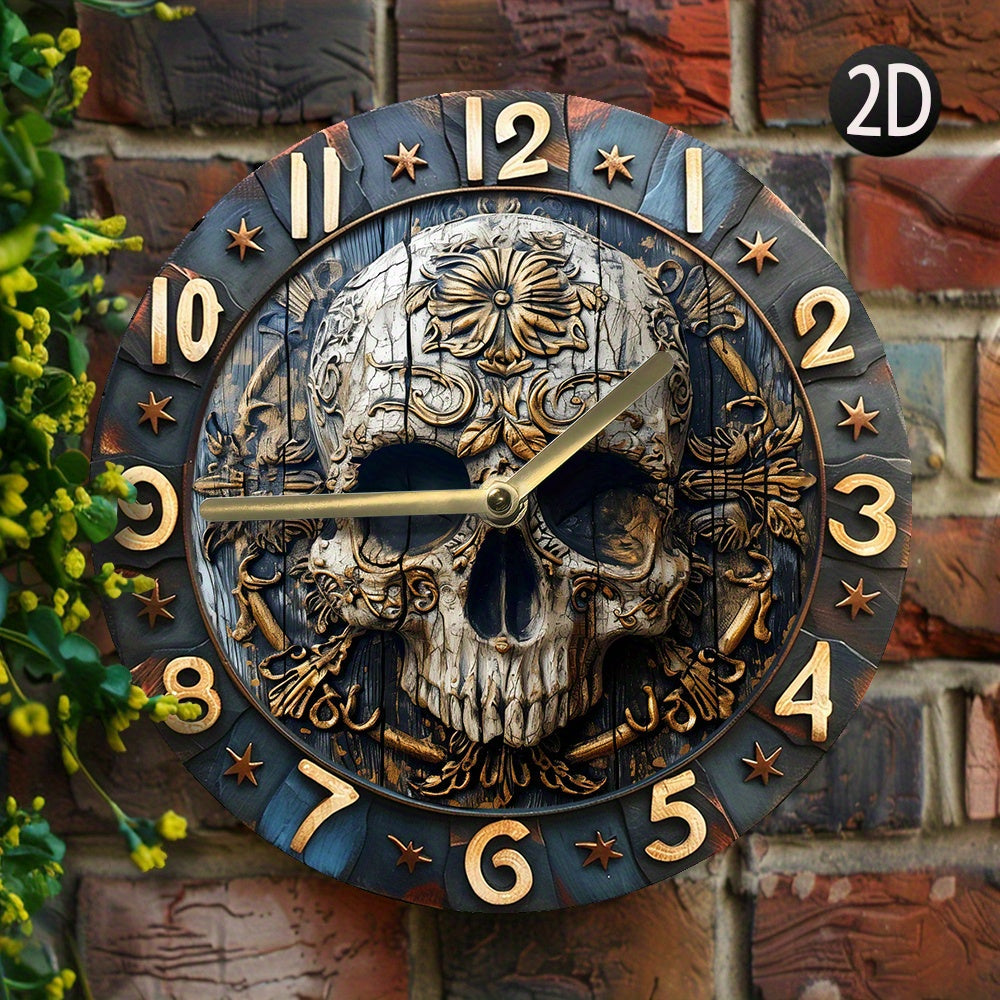 SkullTime Clock - Horloge Murale Moderne en Aluminium Tête de Mort