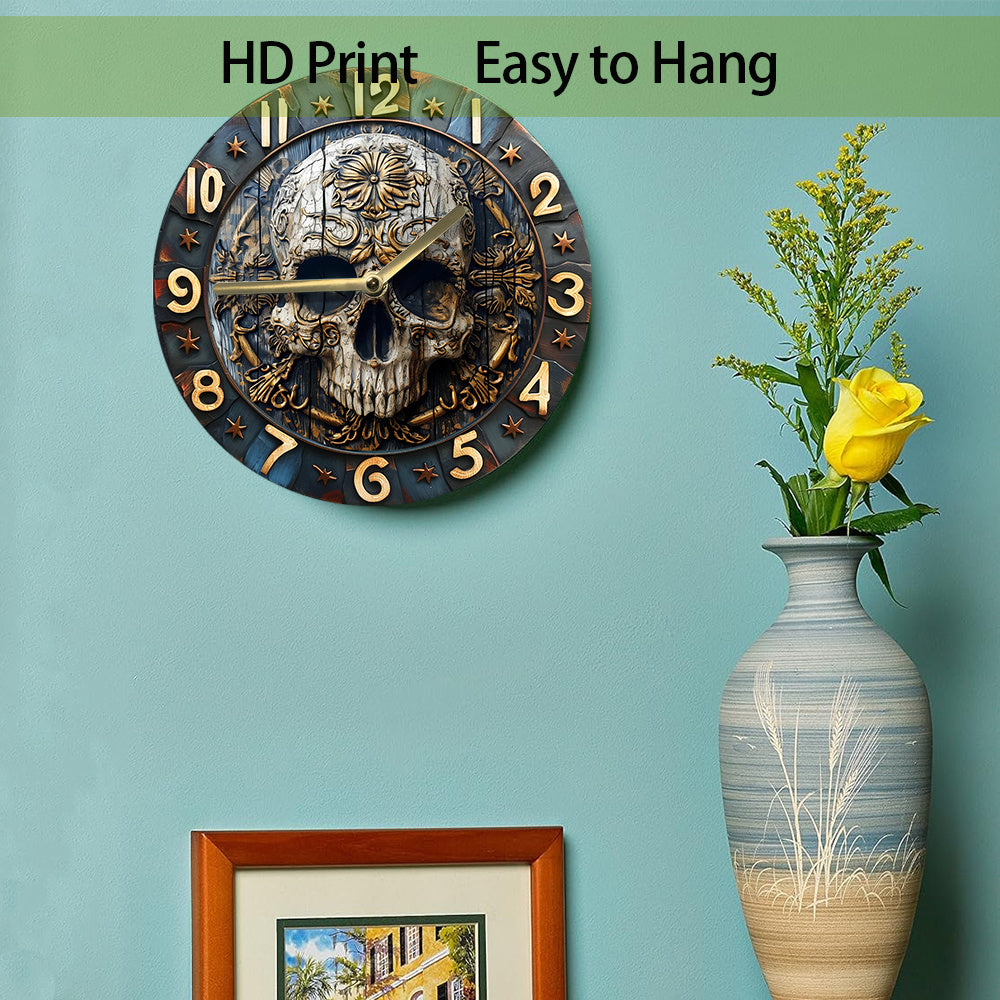 SkullTime Clock - Horloge Murale Moderne en Aluminium Tête de Mort