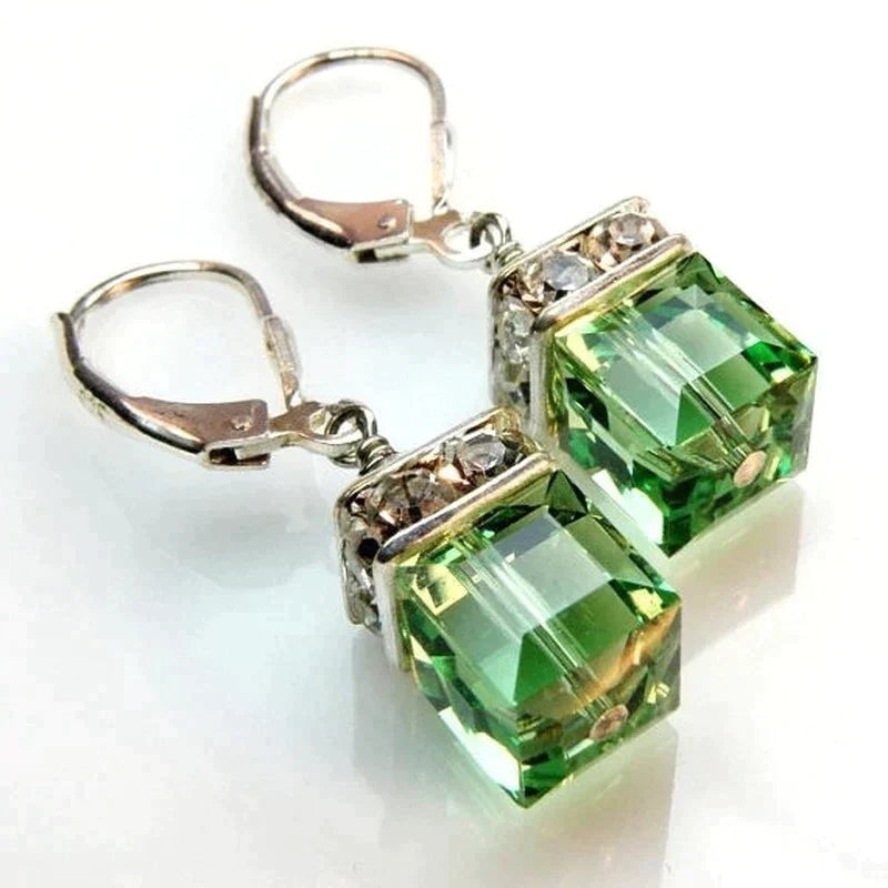Boucles d'Oreilles Péridot Vert - Pierre Carrée Argent