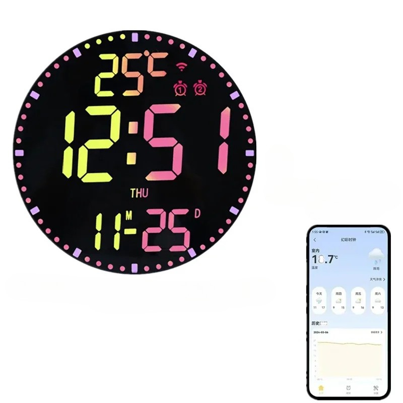 WiFiTime Clock - Horloge Murale LED Connectée avec Calendrier