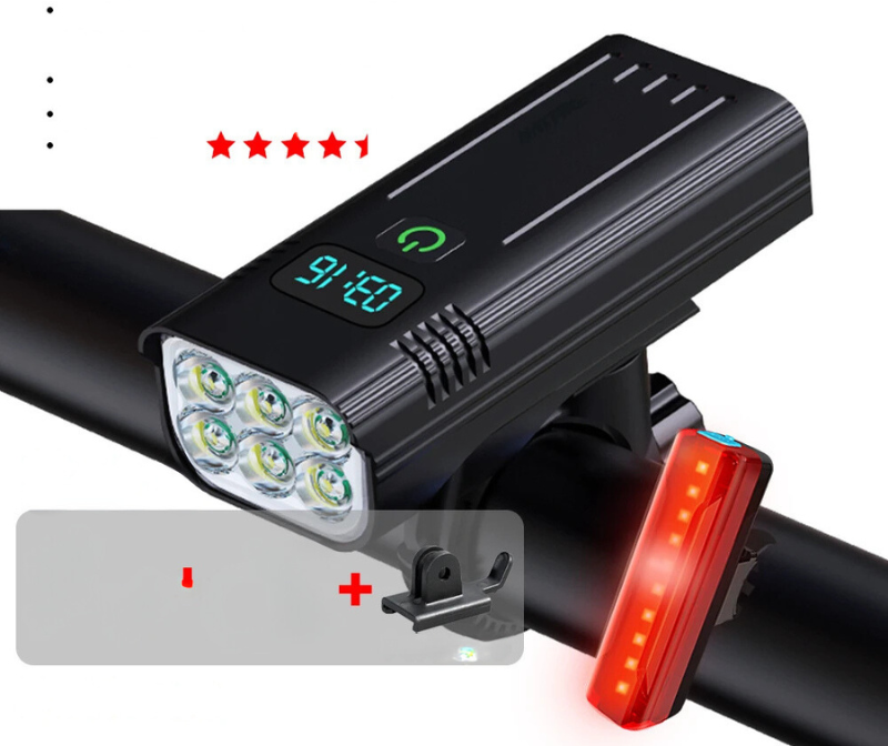 LuminousRide - Phare Vélo Rechargeable 5000 Lumens 12 LED